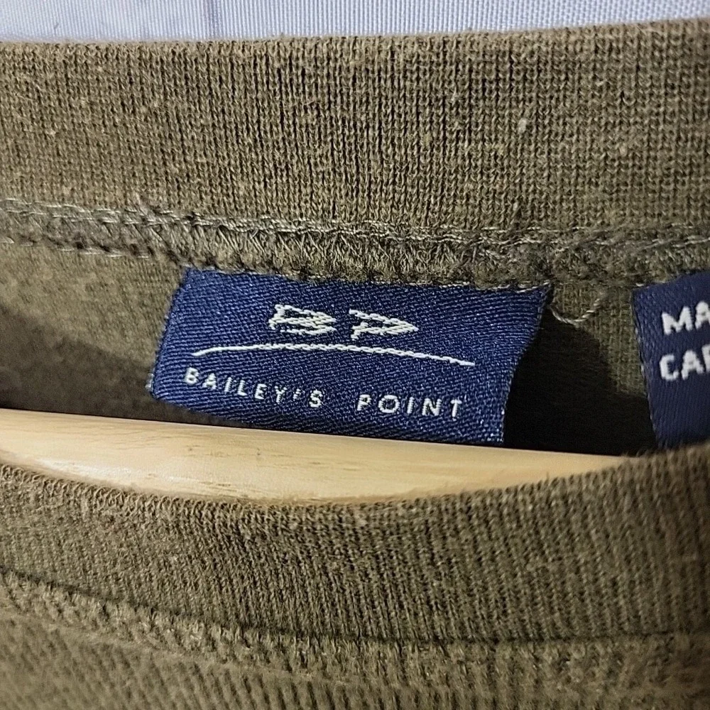 Baileys Point Top Mens XL Army Green Ribbed Crew Neck Pullover‎ 100% Cotton Vtg
